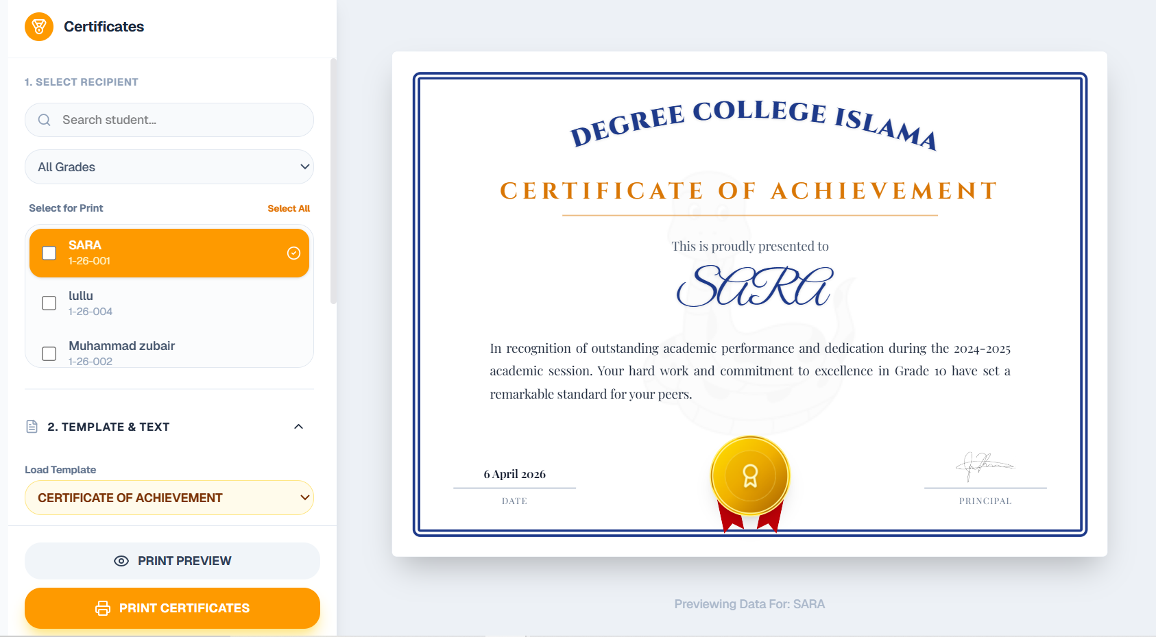 Official School Certificates Generator
